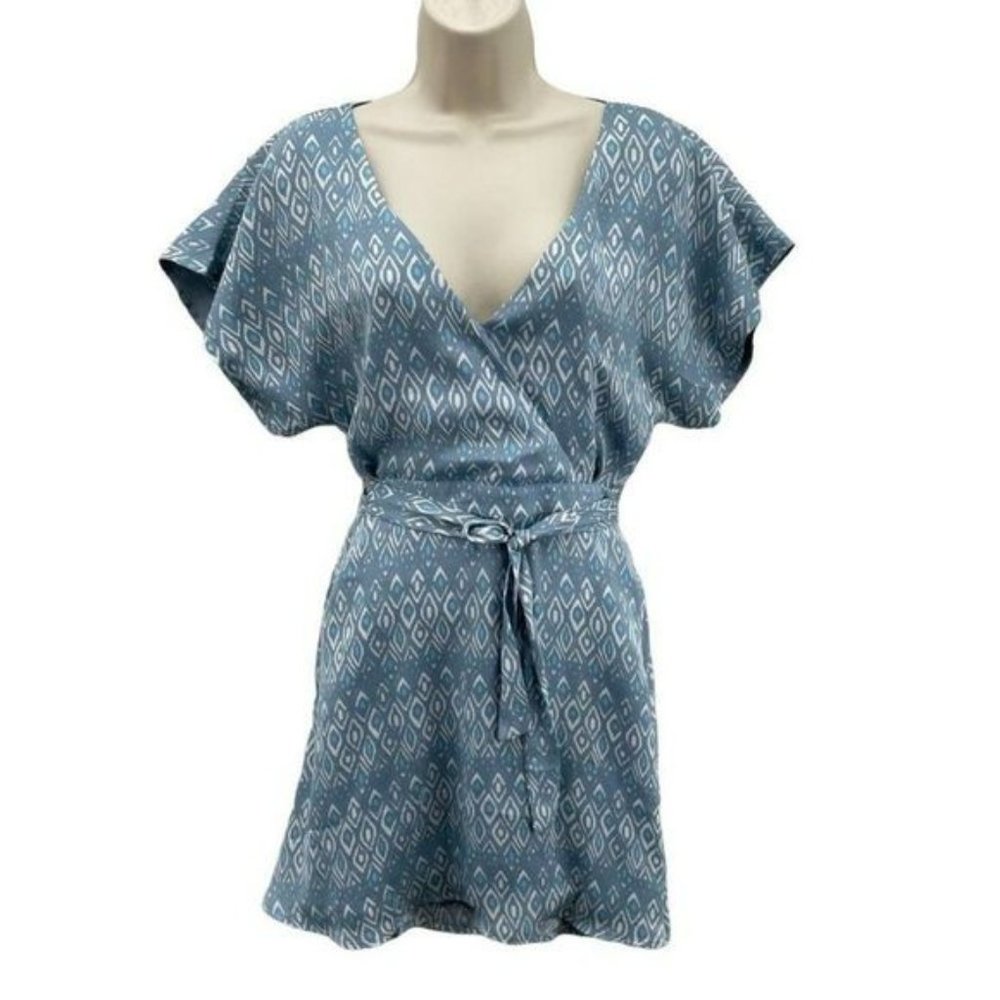 Cupcakes and Cashmere Dress Womens 4 Blue Aztec Print Tie Zip Back Pockets